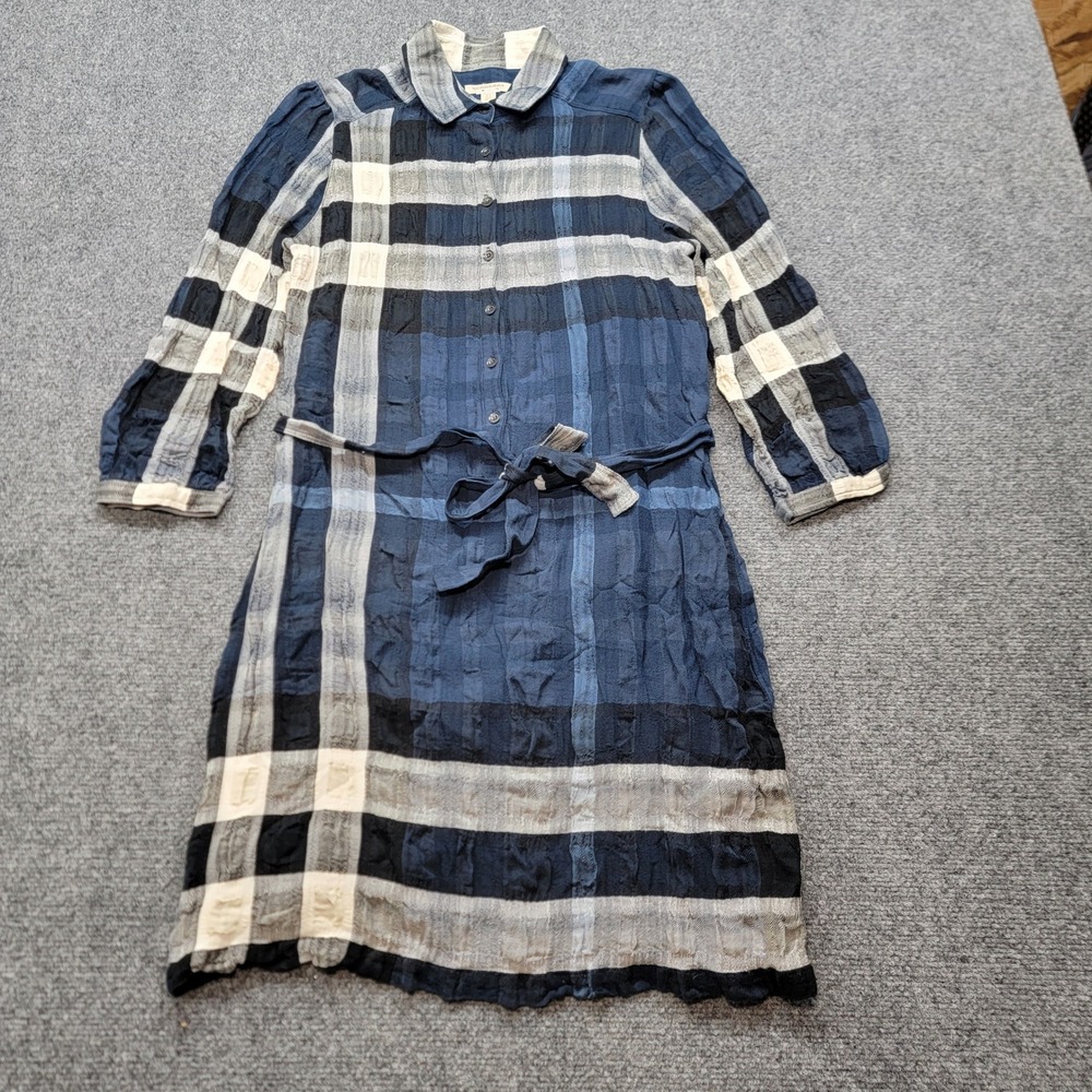 Burberry London Blue Plaid Textured Belted Shirt Dress Size 6 USA UK 10